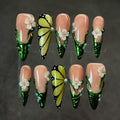 Emerald Butterfly Blossom Press-On Nails